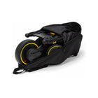 Black Ripstop Fabric Doona Liki Trike Travel Bag - Open Angled View with Yellow-Accent Trike | Bambi Baby