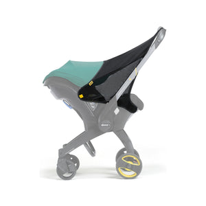 Black Doona Sunshade Extension on Stroller Car Seat - Rear Three-Quarter View | Bambi Baby