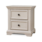 Brushed Ivory Wood 2-Drawer Baby Furniture Nightstand - Angled Silo View | Bambi Baby