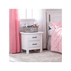 Vintage White Wood Nightstand - Full Room Lifestyle View, Pink Nursery | Bambi Baby