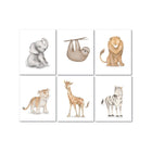 Watercolor Safari Animal Prints - Six Individual Cards Flat Lay | Bambi Baby
