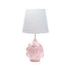 Pink Sculptured Floral Nursery Lamp with White Cotton Shade - Full Product View | Bambi Baby