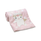 Soft Pink Fleece Blanket with White Heart Print & Bunny Appliqué - 3/4 View | Bambi Baby