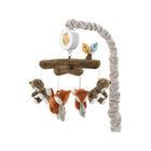 Lambs & Ivy Sierra Sky Musical Crib Mobile taupe arm with fox bear owl plush figures - Side View | Bambi Baby