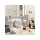 Goodnight Moon Celestial Nursery Room Scene - Quilt Displayed Against Grey Crib | Bambi Baby