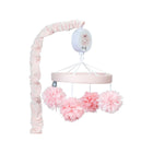 Blush Pink Botanical Baby Musical Mobile with Hanging Floral Pom-Poms - Full View | Bambi Baby