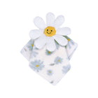 White Fleece Daisy Security Blanket Folded with Smiling Velour Flower - Full Product View | Bambi Baby