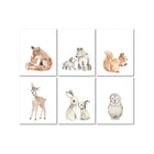 Neutral Watercolor Woodland Animal Nursery Wall Art Six-Print Set - Package View | Bambi Baby
