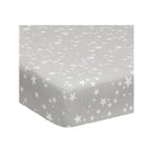 Gray Cotton Star Print Fitted Crib Sheet - Corner Detail View | Bambi Baby