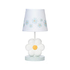 White Sculpted Daisy Nursery Lamp with Blue Aqua Shade - Full Set View | Bambi Baby