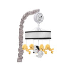 Grey Striped Snoopy Musical Crib Mobile with Woodstock Plush Toys - 3/4 View | Bambi Baby