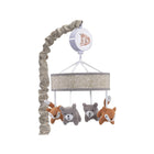 Taupe Grey Woodland Knit Musical Crib Mobile with Fox and Bear Figures - Side View | Bambi Baby