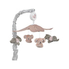 Pink & Gray Plush Musical Baby Mobile, Leaf Canopy & Bird Music Box - Front View | Bambi Baby