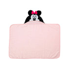 Pink Cotton Terry Minnie Mouse Baby Hooded Towel - Flat Lay Back View | Bambi Baby