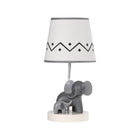 Lambs & Ivy Me & Mama Elephant Lamp White Zigzag Shade - White Background View | Bambi Baby