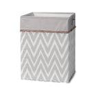 Gray White Chevron Fabric Baby Hamper with Taupe Fringe Detail - Angled Front View | Bambi Baby
