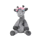 Grey Minky Plush Giraffe Skylar Seated with Pink Floral Crown - Three-Quarter View | Bambi Baby