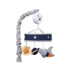 Gray Velour Space Musical Mobile with Rocket, Planet and Sun Charms - Full View | Bambi Baby