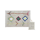 Ivory Cotton Mini Kaarol Washable Kids Rug with Multicolor Diamond Pattern - Overhead Flat Lay with Storage Bag | Bambi Baby