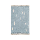 Blue Cotton Ocean Shore Washable Rug White Fish Pattern - Overhead View | Bambi Baby