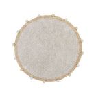 Natural Honey Cotton Round Washable Rug with Cream Pompom Border - Top View | Bambi Baby