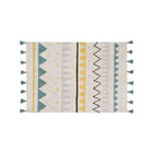 Lorena Canals Azteca Cotton Rug Natural Vintage Blue Tassel Detail - Product View | Bambi Baby
