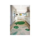 Green Tropical Leaf Cotton Washable Rug - Styled in Modern Kitchen with Monstera Motif | Bambi Baby