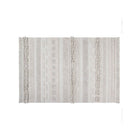 Ivory Cotton Washable Nursery Rug with Fringe Stripes - Overhead Full View | Bambi Baby