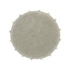Olive Cotton Round Washable Nursery Rug with Cream Pompom Trim - Flat Lay | Bambi Baby