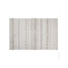 White Cotton Washable Boho Nursery Rug with Vertical Fringe Stripes - Top View | Bambi Baby