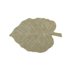 Olive Cotton Monstera Leaf Washable Nursery Rug - Angled Product Shot | Bambi Baby
