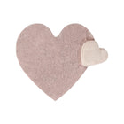 Nude Pink Cotton Heart-Shaped Nursery Rug with Cream Mini Heart Cushion - Angled Top View | Bambi Baby