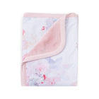 Pink Floral Jersey Cuddle Blanket - Folded Front View, Soft Blush Sherpa Reverse | Bambi Baby
