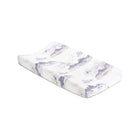 White Jersey Changing Pad Cover, Purple Watercolor Mountain - Side Angle View | Bambi Baby