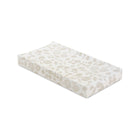 White Jersey Changing Pad Cover with Taupe Leaf Print on Pad - 3/4 View | Bambi Baby