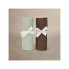 Sea Moss and Bark Organic Muslin Swaddle 2-Pack - Ribbon-Tied Rolls Side by Side | Bambi Baby