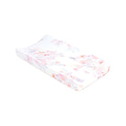 White Jersey Changing Pad Cover with Pink Watercolor Floral Print - 3/4 View | Bambi Baby