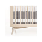 Stone Grey Woven Cotton Band Crib Skirt - Corner Detail on Natural Wood Crib | Bambi Baby