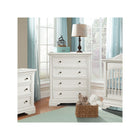 Belgium Cream Stella Athena 4-Drawer Tall Chest - Full Nursery Suite with Crib and Nightstand | Bambi Baby
