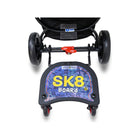 Valco SK8 Board Blue Galaxy Ride-On Attached to Stroller Rear Axle - Front-Facing View | Bambi Baby