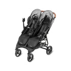 Black Valco Slim Twin Double Stroller with Car Seat Adapter Mounted - 3/4 Front View | Bambi Baby