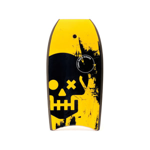 Yellow Veer Wave Riders Adult Bodyboard with Black Skull Design - Front Studio View | Bambi Baby