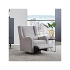 Pearl River Fabric Westwood Elsa Power Glider Recliner - 3/4 Angle, Footrest Extended, Lifestyle View | Bambi Baby