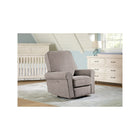 Platinum Fabric Savannah Power Glider - Angled View with White Crib and Dresser | Bambi Baby