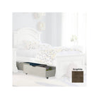 Graphite Westwood Dovetail Under Bed Storage Drawer Open with Finish Swatch - Styled Room View | Bambi Baby
