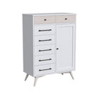 Ash Linen Wood Chifferobe - 3/4 Angle, 7 Drawers & Cabinet Door Open View | Bambi Baby