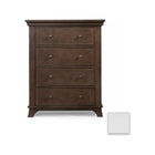 Dark Walnut Solid Wood Nursery 4 Drawer Tall Chest - Front View with White Color Swatch | Bambi Baby