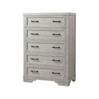 White Dove Wood 5 Drawer Tall Chest - 3/4 View with Black Hardware | Bambi Baby