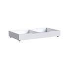 White Wood Trundle Drawer Dual Compartments - 3/4 Angled View with Casters | Bambi Baby