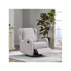 Fawn Fabric Westwood Skylar Swivel Glider Recliner - Three Quarter View with Footrest Extended | Bambi Baby